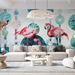 Wallpaper- pink flamingos, herbs