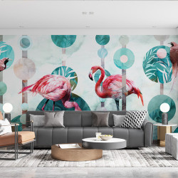 Wallpaper- pink flamingos, herbs